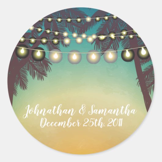 20 - 1,5" Favor Stickers Strand Sunset Palm Tree S (Voorkant)