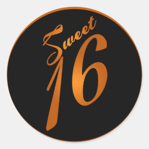 20 - 1,5" Favor Stickers Sweet 16 Sinaasappel