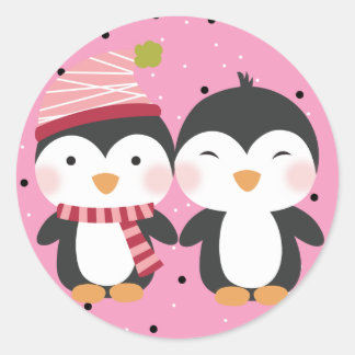20 - 1,5-inch enveloppen pinguïn Cuties Polka Dots Ronde Sticker
