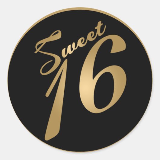 20 - 1,5-inch Favor Stickers Sweet 16 Gold (Voorkant)