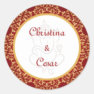 20 - 1,5" Stickers Favor Lord Ganesha/Hindu Red Sp