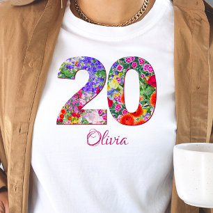 20 ans fête fleurie design t-shirt