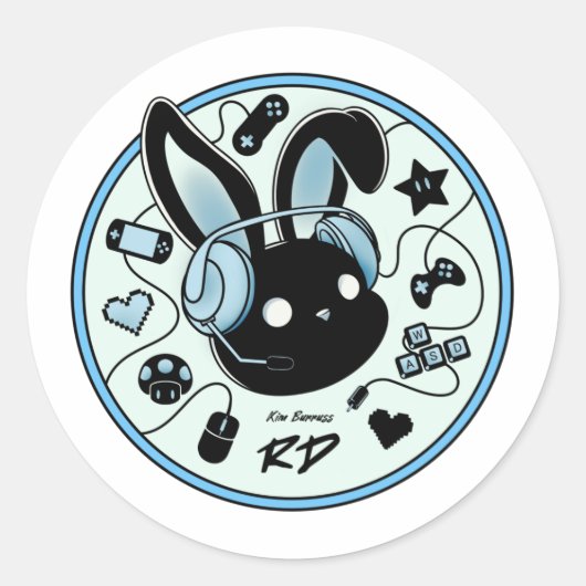 20 Blue RabbitzDen Gamer bunny logo stickers (Voorkant)