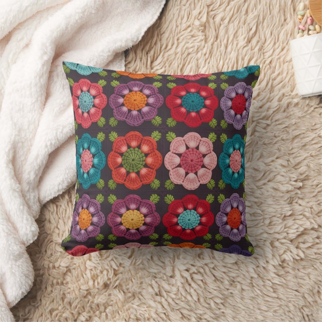  20 Daisy Floral Pillow Cover - Black Decorative  Kussen (Deken)