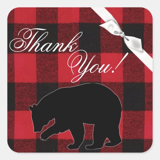 20 Dank u Stickers Red Buffalo Plaid Beer Zwart (Voorkant)