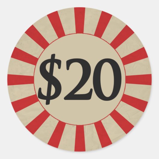 $20 (Dollar) Rond Glanzend Prijs Label (Voorkant)