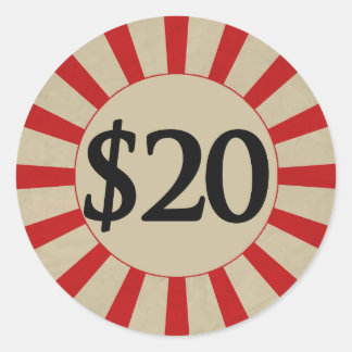 $20 (Dollar) Rond Glanzend Prijs Label