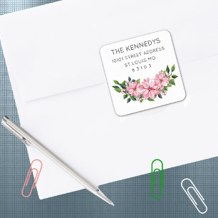 20 Elegante Roze Poinsettia Swag Adres Vierkante Sticker