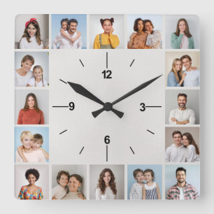 20 Foto Collage Metaalachtig Witte Folie Vierkante Klok