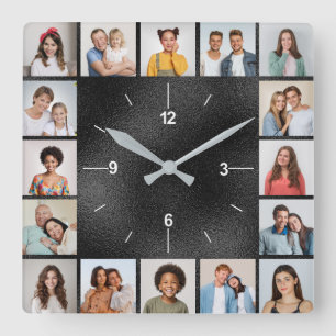 20 Foto Collage Nep Zwart Geborsteld Metalen Folie Vierkante Klok
