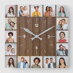20 Foto Collage Nepbruine Houten Schutting Vierkante Klok