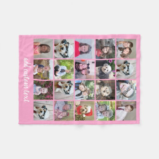 20 Foto collage - Net met Script Text - roze Fleece Deken (Voorkant (Horizontaal))