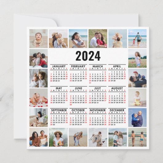 20 Fotocollage 2024 Jaar in een oogopslag Kalender Kaart (Voorkant)