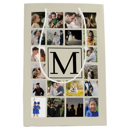 20 fotocollage Black Biege Pattern grootouders Medium Cadeauzakje (Voorkant)