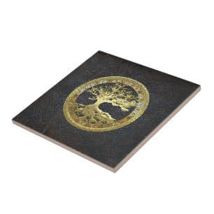 [20] Golden Celtic Tree of Life Tegeltje