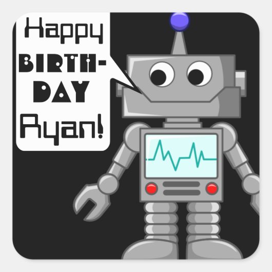 20 Happy Birthday gepersonaliseerde robot Stickers (Voorkant)