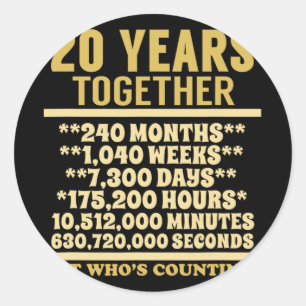 20 Jaar Jubileum T Shirt 20ste huwelijkscadeau Cou Ronde Sticker