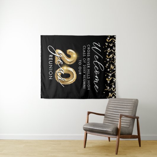 20 jaar klasse reünie welkom alumni zwart goud wandkleed (In Situ (horizontaal))