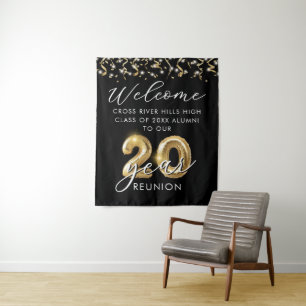 20 jaar klasse reünie welkom alumni zwart goud wandkleed