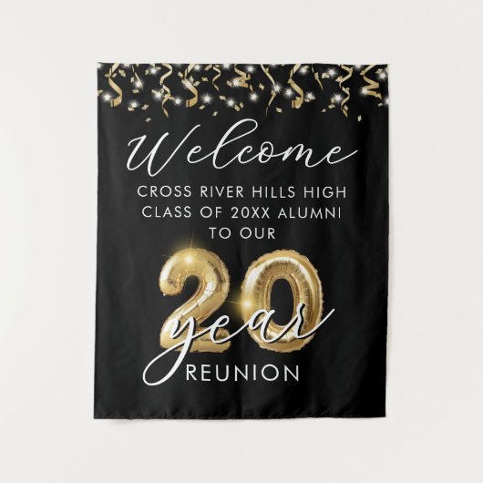 20 jaar klasse reünie welkom alumni zwart goud wandkleed (Voorkant)