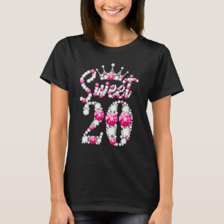 20 jaar oude, zoete 20e verjaardag roze diamantrij t-shirt