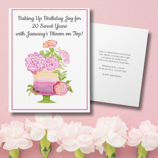 20 januari Verjaardagstaart Paarse Anjers Kaart