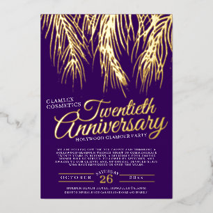 20-jarig jubileum glamour party gouden paarse palm folie uitnodiging