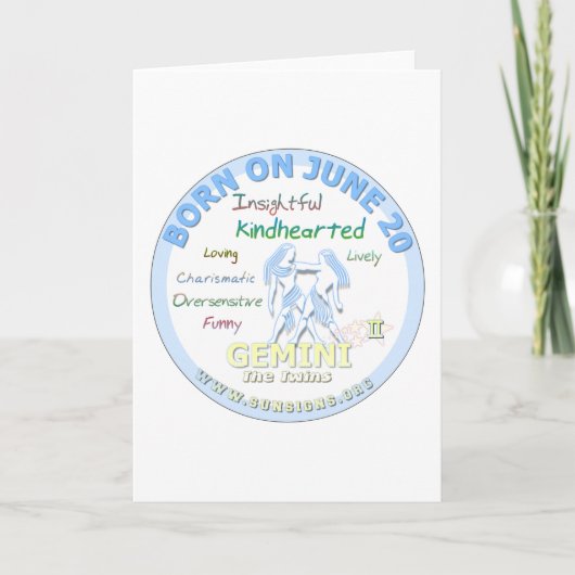 20 juni - Verjaardag Gemini Kaart (Voorkant)