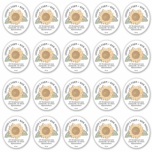20 Klein Ovaal Honing Label met Zonnebloem (Voorkant)