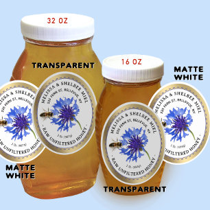 20 Kleine Jar Ovaal Blauw Bloem Honing Label en Be