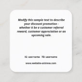 20% korting klant Coupon Square Business C Vierkante Visitekaartje (Achterkant)