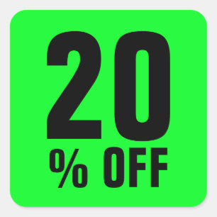 20 % korting op neongroene verkoop vierkante sticker