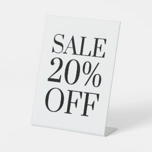 20% korting op verkoop teken, tafelblad teller sig reclamebord met voetstuk