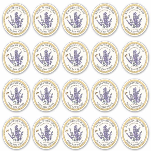 20 Petit bocal Oval Lavande Étiquette miel avec ab (Devant)