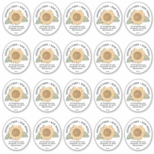 20 Petit Étiquette de miel ovale avec tournesol