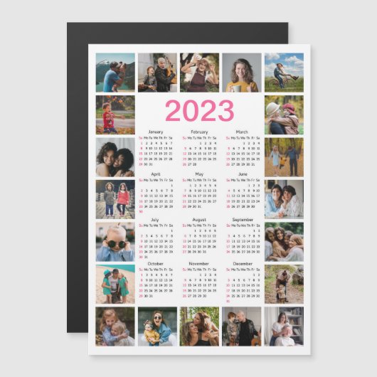 20 Photo Collage US 2023 Calendar Magnetic Card (Voorkant / Achterkant)