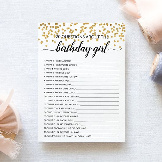 20 Questions sur la carte d'anniversaire de la fil