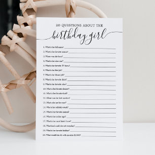 20 Questions sur la carte de jeu de la fille qui f