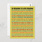 20 Raisons d'aimer la lecture Livres Carte postale (Devant / Derrière)