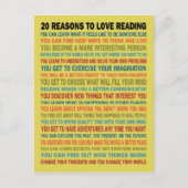20 Raisons d'aimer la lecture Livres Carte postale (Devant)