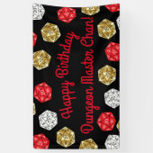 20 Sided Dice DND Game Verjaardag Wit Rood Goud Spandoek (Verticaal)