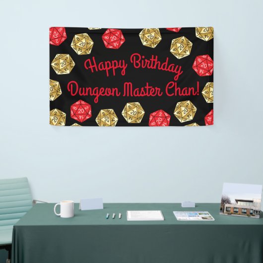 20 Sided Dice DND Game Verjaardagsfeestje Rood Gou Spandoek (Beurs)