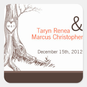 20 Stickers Favor Arbre Automne Carvings Initiaux 