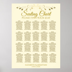 20 Tabel Elegant Gold Cream Wedding Seating Chart Poster