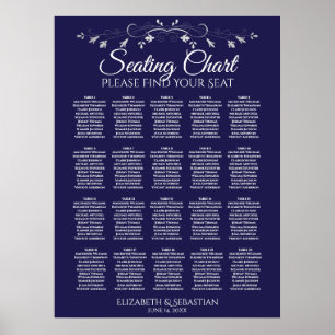 20 Tabel Elegant marineblauw-bruiloft Poster