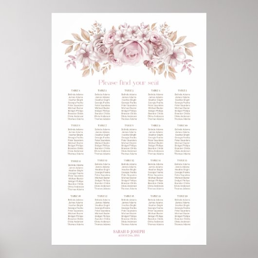 20 Tableau Mariage rose floral (Devant)