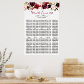 20 Tables Burgundy Floral Wedding Seating Chart Poster (Keuken)