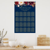 20 Tables Burgundy Floral Wedding Seating Chart Poster (Keuken)