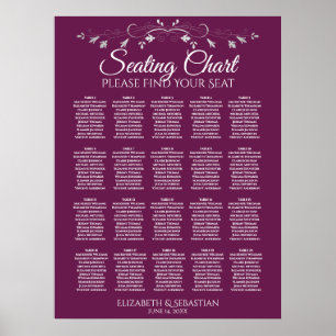 20 Tafel Elegant Cassis Wedding Seating Chart Poster