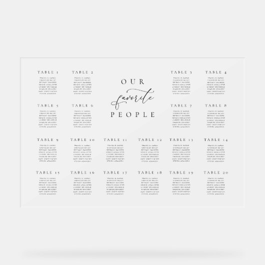 20 tafel Frosted Acryl Zitting Grafiek Acryl Bord (Voorkant)